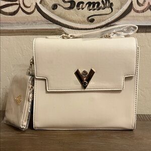 Valentino Orlandi | Beige Satchel Top Handle Logo Bag with Matching Wallet